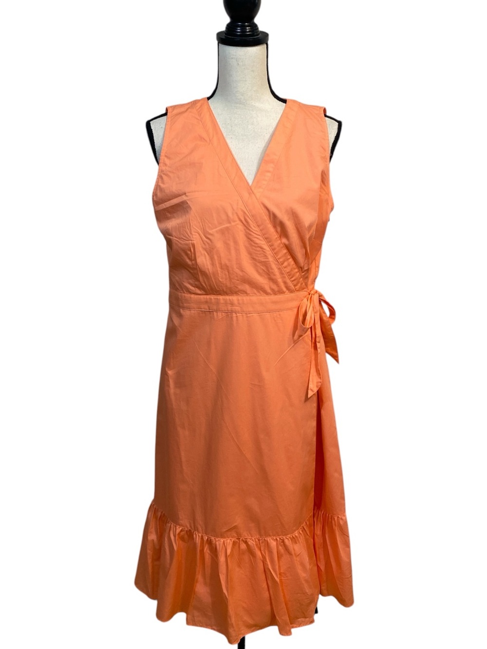 Talbots Peach Wrap Sleeveless Midi Dress Ruffle Bottom Size 12P